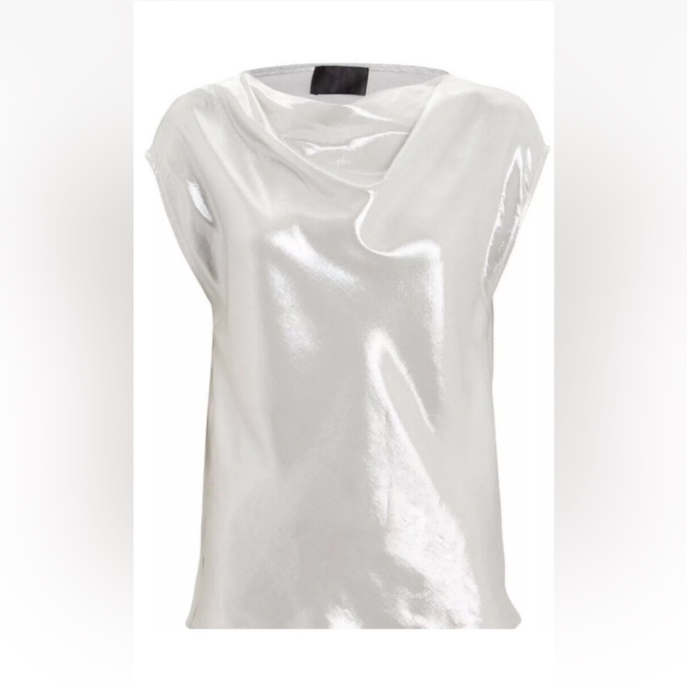 RtA Selma Silver Metallic Top Womens Cowl Neck Sleeveless Blouse, S
